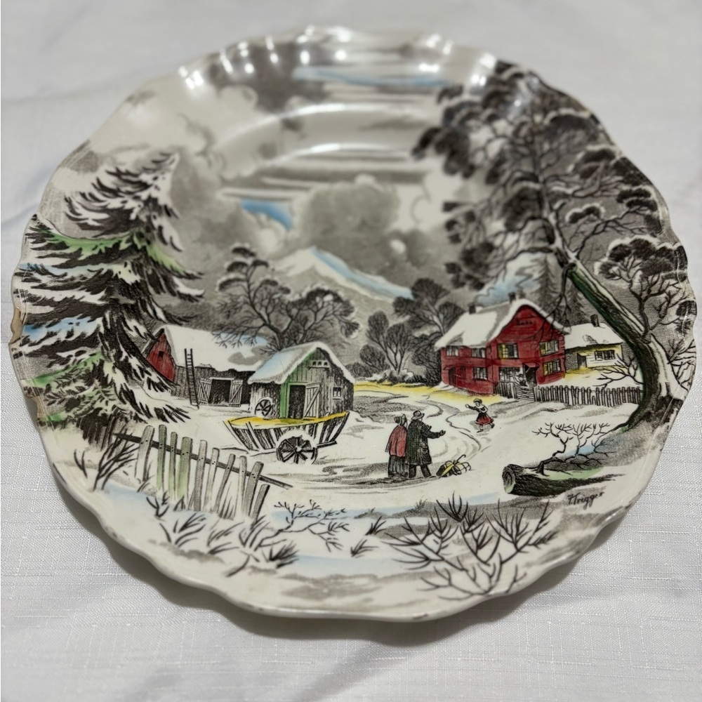 Vintage Friendly Village Scenic Winter Plate